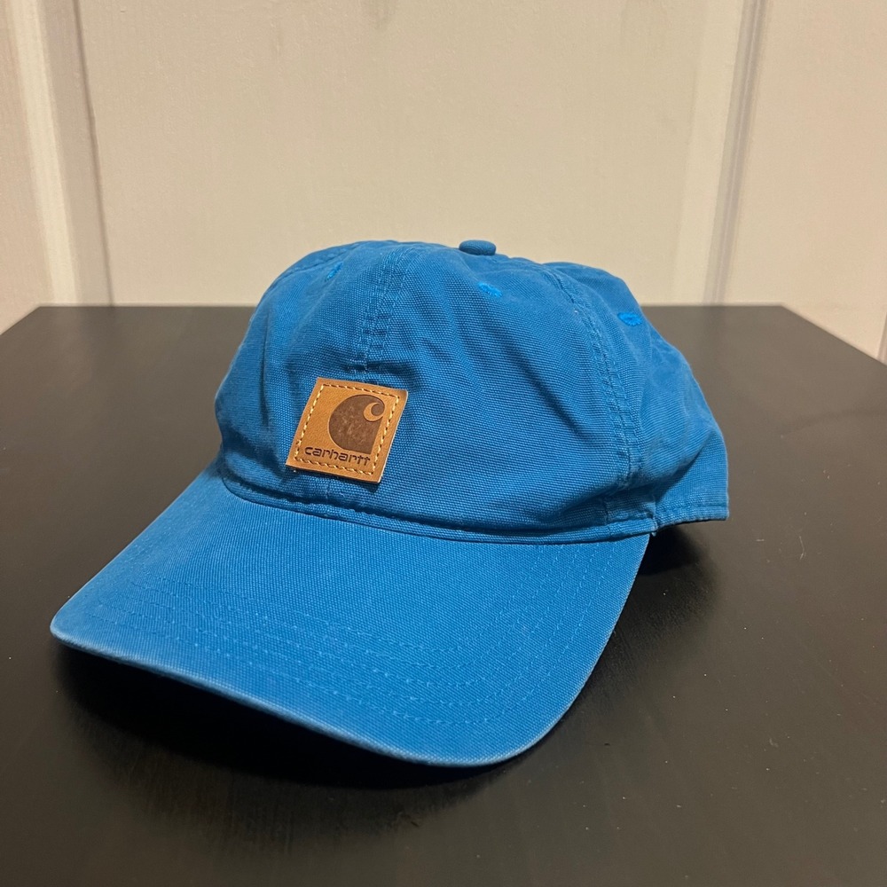 Carhartt Dad Baseball Hat Blue Adjustable Strapback‎ Cap Leather Patch